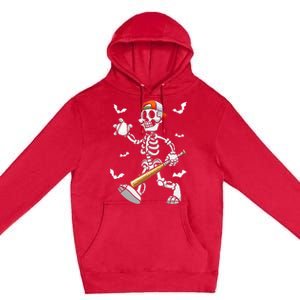 Cool Skeleton Baseball Lover Halloween Baseball Player Premium Pullover Hoodie