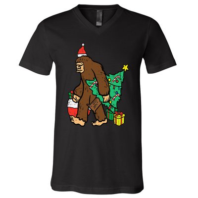 Christmas Sasquatch Bigfoot Xmas V-Neck T-Shirt