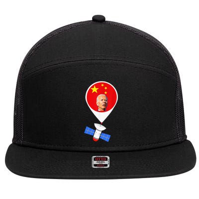 Chinese Spy Balloon Funny Surveillance Joe Biden 7 Panel Mesh Trucker Snapback Hat