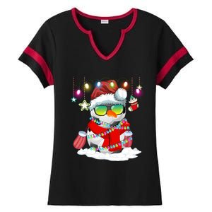 Christmas Soccer Ball Snow Santa Hat Lights Funny Xmas Cute Gift Ladies Halftime Notch Neck Tee