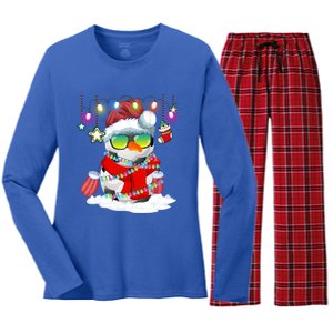 Christmas Soccer Ball Snow Santa Hat Lights Funny Xmas Cute Gift Women's Long Sleeve Flannel Pajama Set 