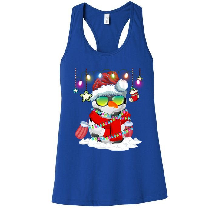 Christmas Soccer Ball Snow Santa Hat Lights Funny Xmas Cute Gift Women's Racerback Tank