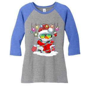 Christmas Soccer Ball Snow Santa Hat Lights Funny Xmas Cute Gift Women's Tri-Blend 3/4-Sleeve Raglan Shirt