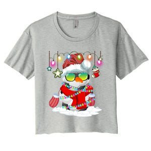 Christmas Soccer Ball Snow Santa Hat Lights Funny Xmas Cute Gift Women's Crop Top Tee