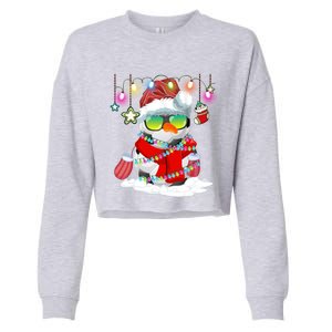 Christmas Soccer Ball Snow Santa Hat Lights Funny Xmas Cute Gift Cropped Pullover Crew