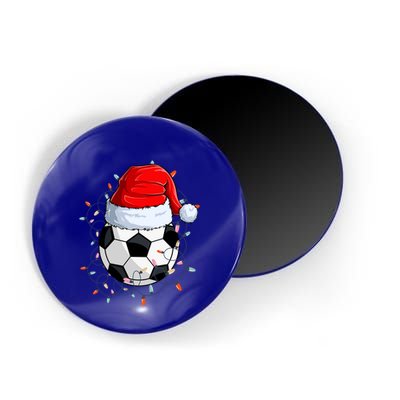 Christmas Soccer Ball With Santa Hat Xmas Light Soccer Lover Cute Gift Magnet