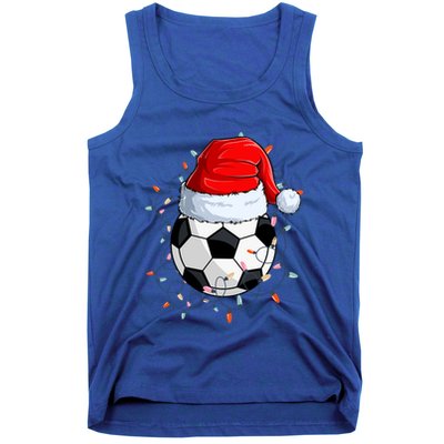 Christmas Soccer Ball With Santa Hat Xmas Light Soccer Lover Cute Gift Tank Top
