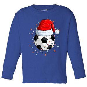 Christmas Soccer Ball With Santa Hat Xmas Light Soccer Lover Cute Gift Toddler Long Sleeve Shirt