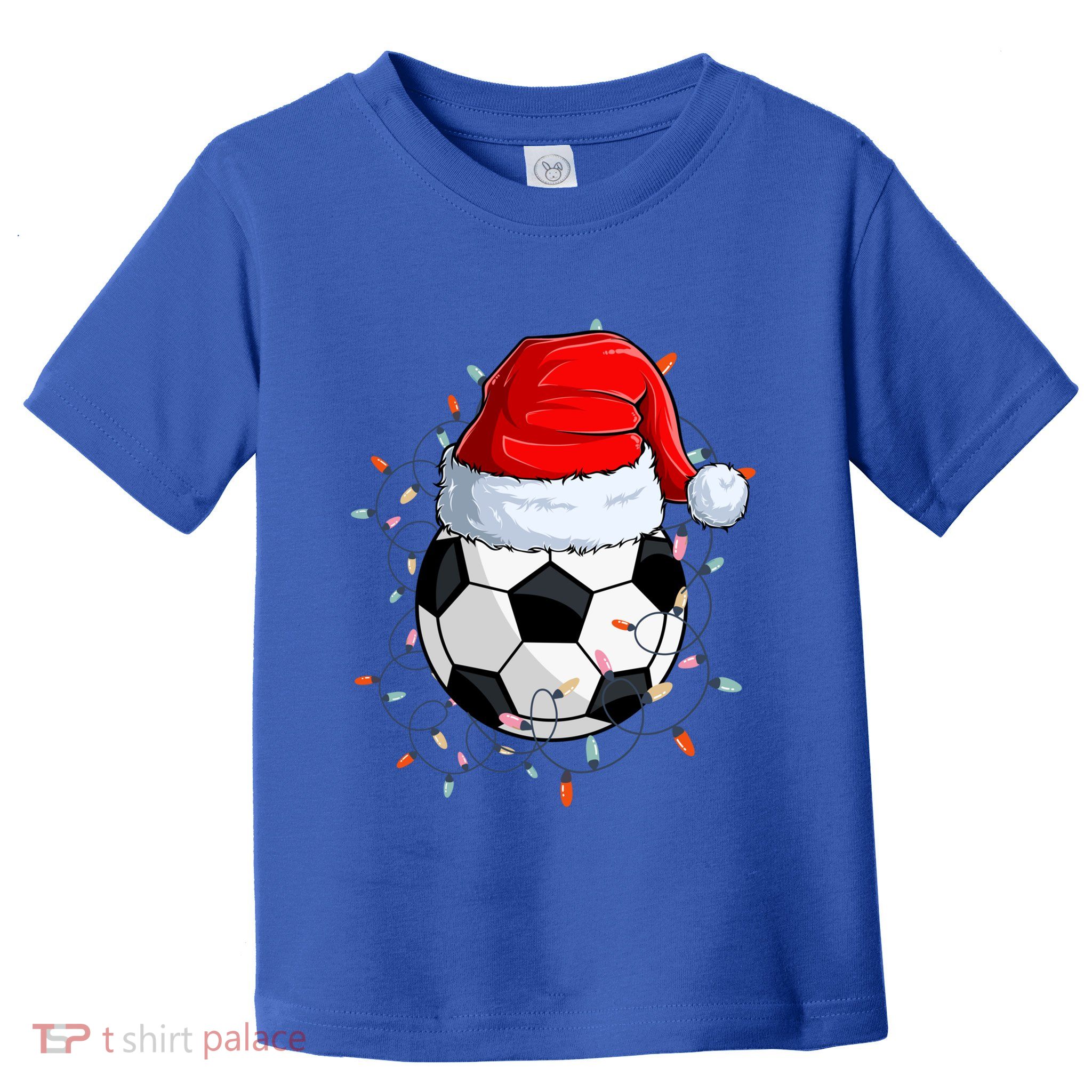 Christmas Soccer Ball With Santa Hat Xmas Light Soccer Lover Cute Gift Toddler T-Shirt