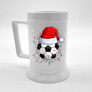 Christmas Soccer Ball With Santa Hat Xmas Light Soccer Lover Cute Gift Beer Stein