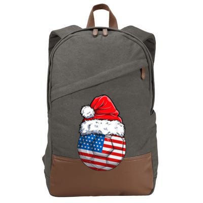 Christmas Soccer Ball Santa Hat USA Flag Xmas American Cotton Canvas Backpack