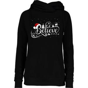 Christmas Shirt Believe Santa Claus Believe Christmas Kid Womens Funnel Neck Pullover Hood