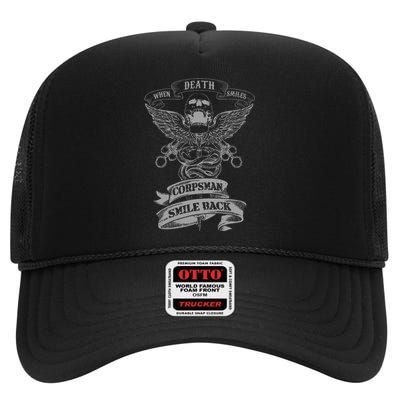 Corpsman Smile Back 8404 Gift For Corpsman Veteran High Crown Mesh Back Trucker Hat