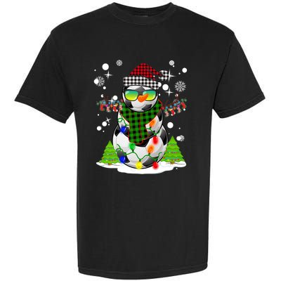 Christmas Soccer Ball Snowman Santa Hat Pajamas For Boys Premium Garment-Dyed Heavyweight T-Shirt