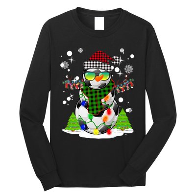 Christmas Soccer Ball Snowman Santa Hat Pajamas For Boys Premium Long Sleeve Shirt