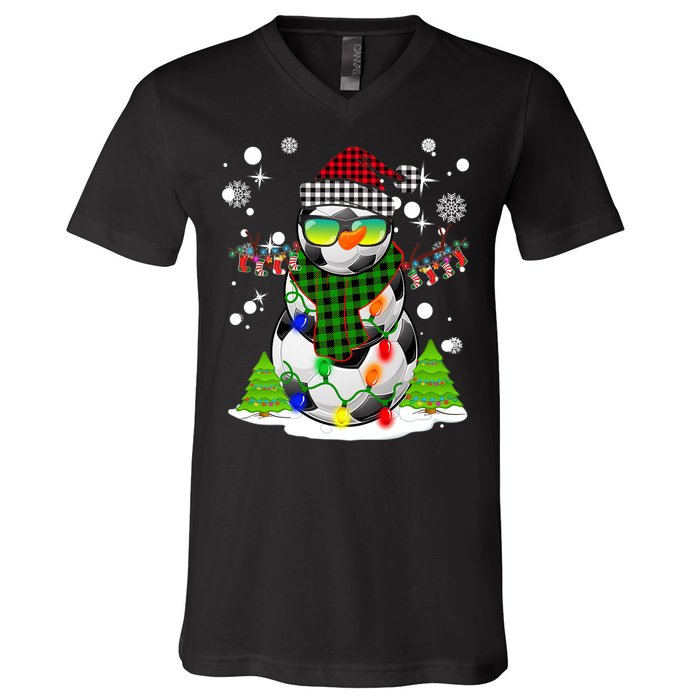 Christmas Soccer Ball Snowman Santa Hat Pajamas For Boys Premium V-Neck T-Shirt