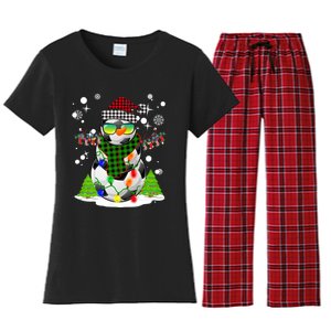 Christmas Soccer Ball Snowman Santa Hat Pajamas For Boys Premium Women's Flannel Pajama Set