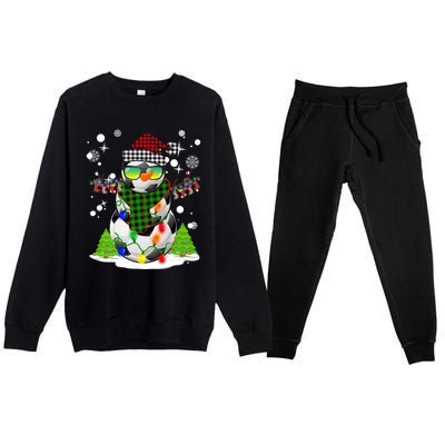 Christmas Soccer Ball Snowman Santa Hat Pajamas For Boys Premium Premium Crewneck Sweatsuit Set