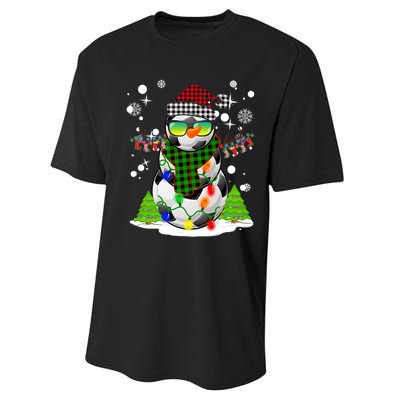 Christmas Soccer Ball Snowman Santa Hat Pajamas For Boys Premium Performance Sprint T-Shirt