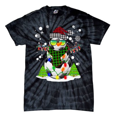 Christmas Soccer Ball Snowman Santa Hat Pajamas For Boys Premium Tie-Dye T-Shirt