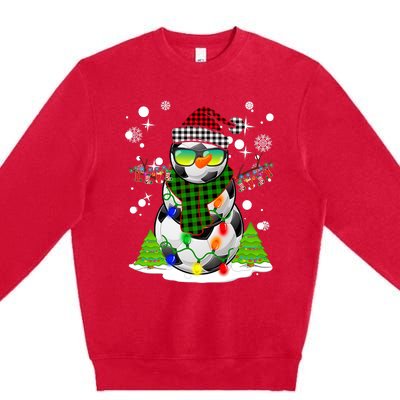 Christmas Soccer Ball Snowman Santa Hat Pajamas For Boys Premium Premium Crewneck Sweatshirt