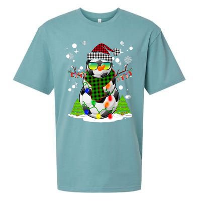 Christmas Soccer Ball Snowman Santa Hat Pajamas For Boys Premium Sueded Cloud Jersey T-Shirt