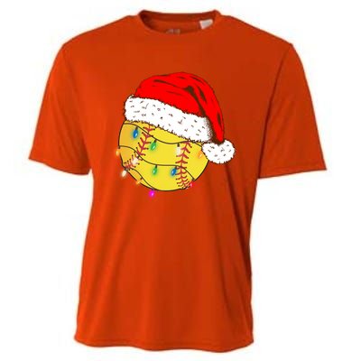 Christmas Softball Ball Santa Hat Funny Sport Xmas Boys Great Gift Cooling Performance Crew T-Shirt