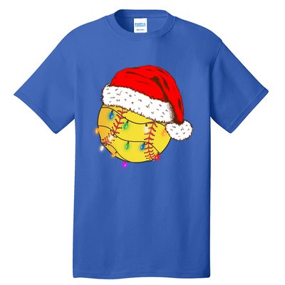 Christmas Softball Ball Santa Hat Funny Sport Xmas Boys Great Gift Tall T-Shirt