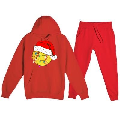 Christmas Softball Ball Santa Hat Funny Sport Xmas Boys Great Gift Premium Hooded Sweatsuit Set