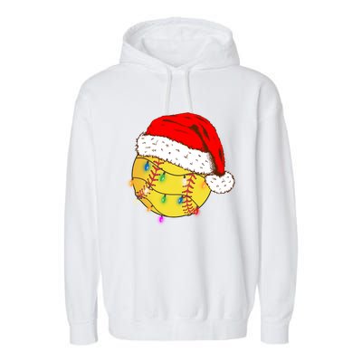 Christmas Softball Ball Santa Hat Funny Sport Xmas Boys Great Gift Garment-Dyed Fleece Hoodie