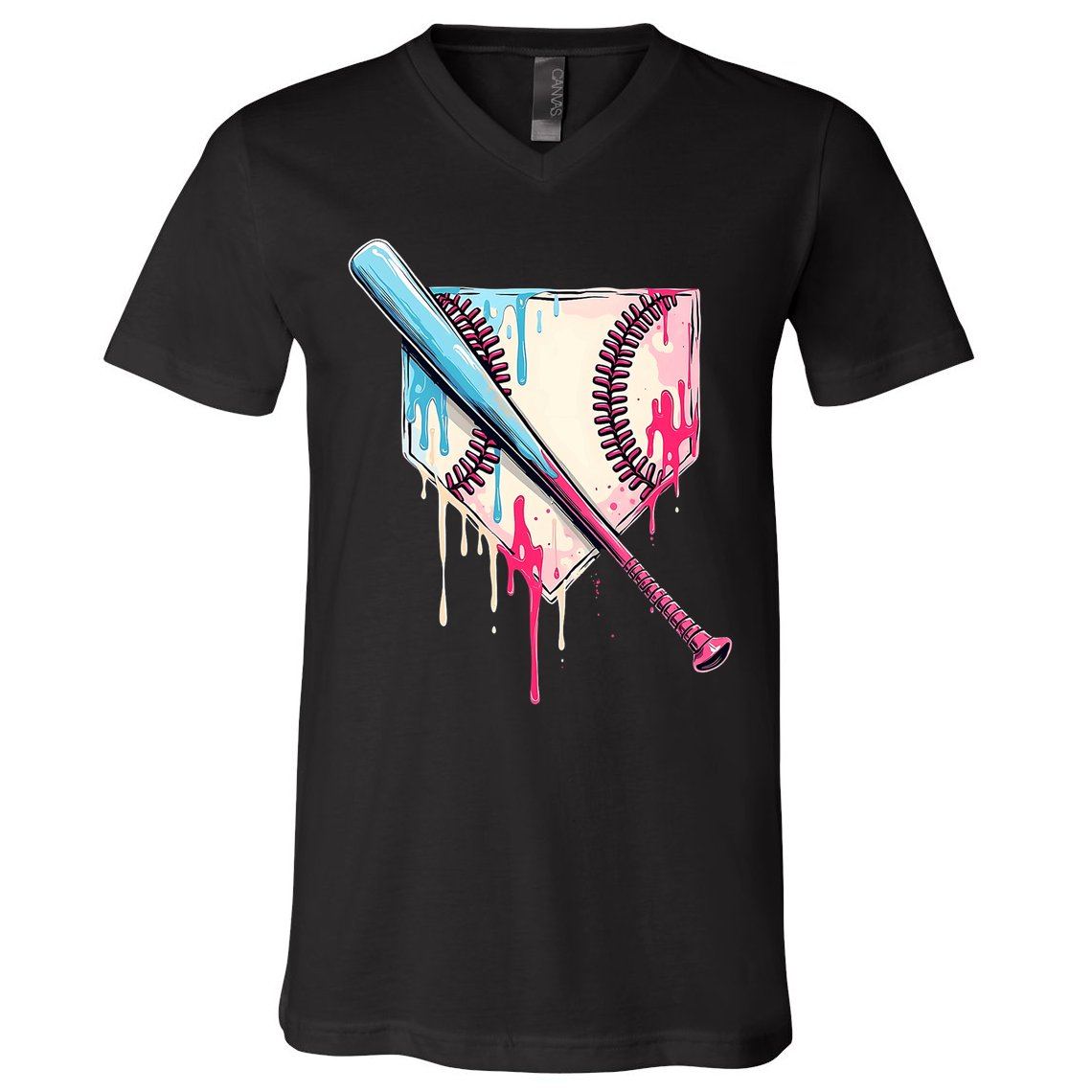Cool Sport Baseball Home Plate Drip With Sprinkles Drip V-Neck T-Shirt