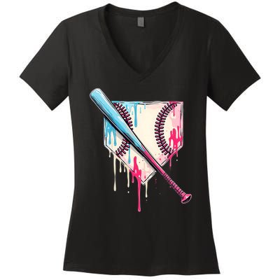 Cool Sport Baseball Home Plate Drip With Sprinkles Drip Women's V-Neck T-Shirt