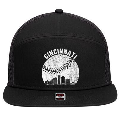 Cincinnati Skyline Baseball Vintage Cincinnati Oh Baseball 7 Panel Mesh Trucker Snapback Hat