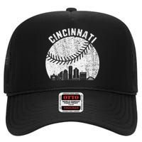 Cincinnati Skyline Baseball Vintage Cincinnati Oh Baseball High Crown Mesh Back Trucker Hat