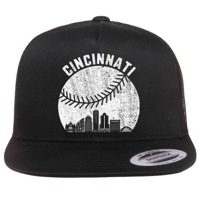 Cincinnati Skyline Baseball Vintage Cincinnati Oh Baseball Flat Bill Trucker Hat