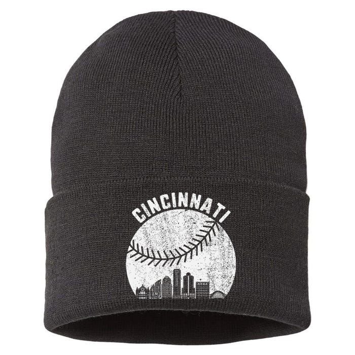 Cincinnati Skyline Baseball Vintage Cincinnati Oh Baseball Sustainable Knit Beanie