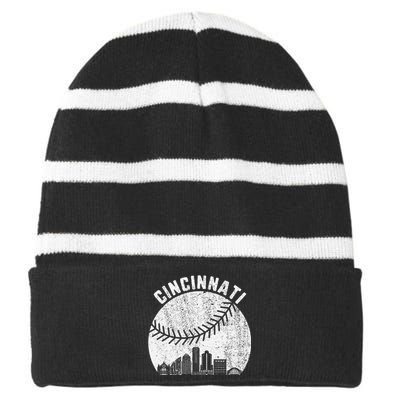 Cincinnati Skyline Baseball Vintage Cincinnati Oh Baseball Striped Beanie with Solid Band