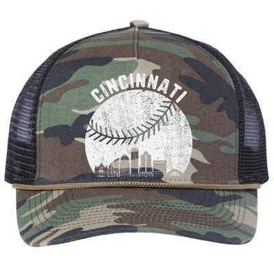 Cincinnati Skyline Baseball Vintage Cincinnati Oh Baseball Retro Rope Trucker Hat Cap