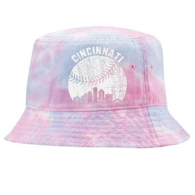 Cincinnati Skyline Baseball Vintage Cincinnati Oh Baseball Tie-Dyed Bucket Hat