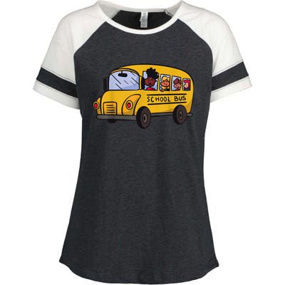 Cartoon School Bus I Kids I School Bus Enza Ladies Jersey Colorblock Tee