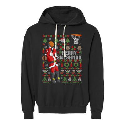 Cool Santa Basketball Merry Swishmas Garment-Dyed Fleece Hoodie