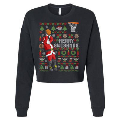 Cool Santa Basketball Merry Swishmas Cropped Pullover Crew