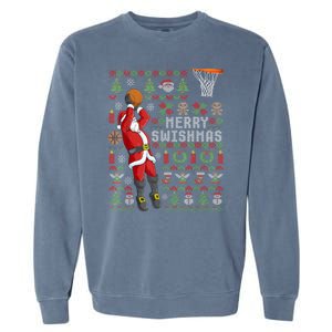 Cool Santa Basketball Merry Swishmas Garment-Dyed Sweatshirt