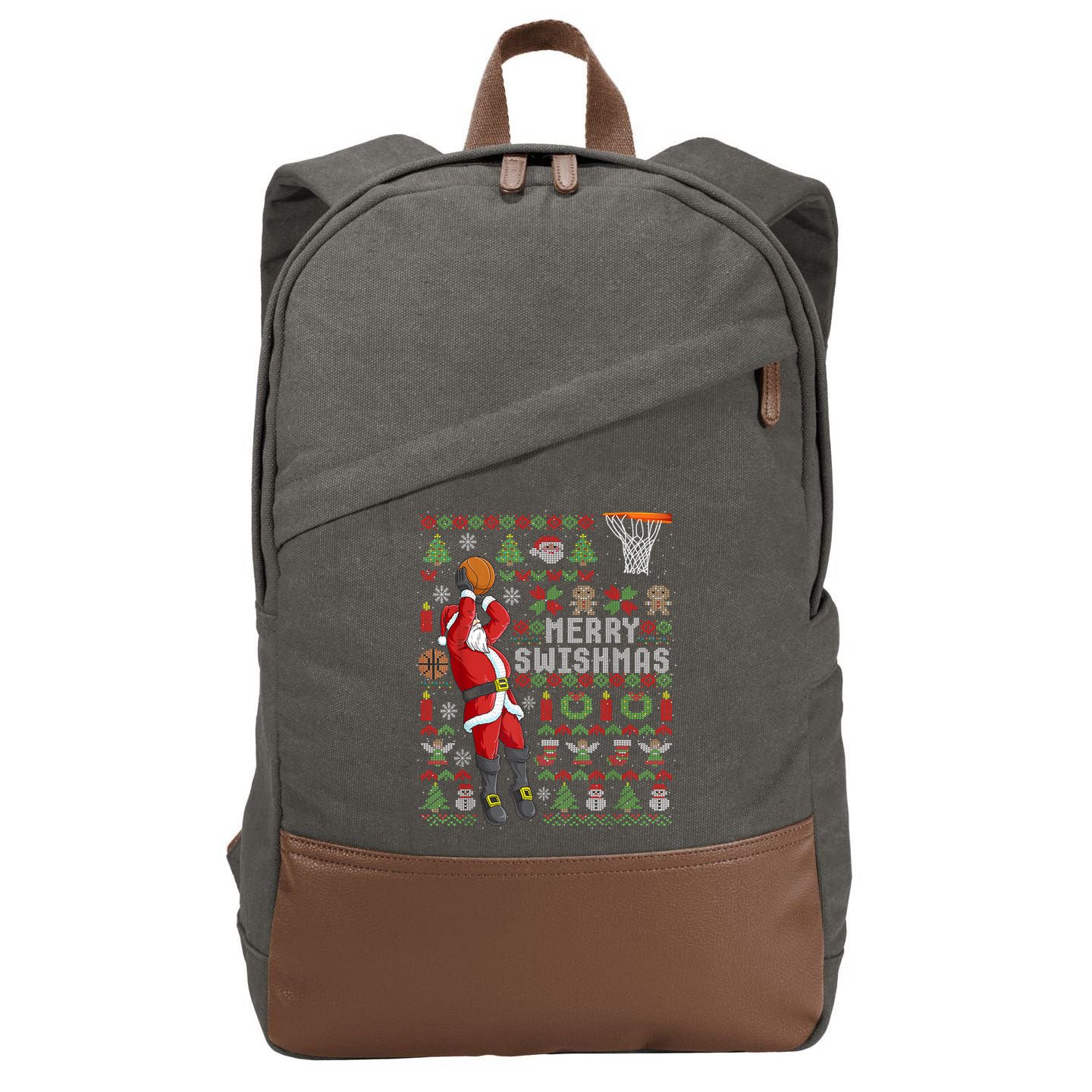 Cool Santa Basketball Merry Swishmas Cotton Canvas Backpack