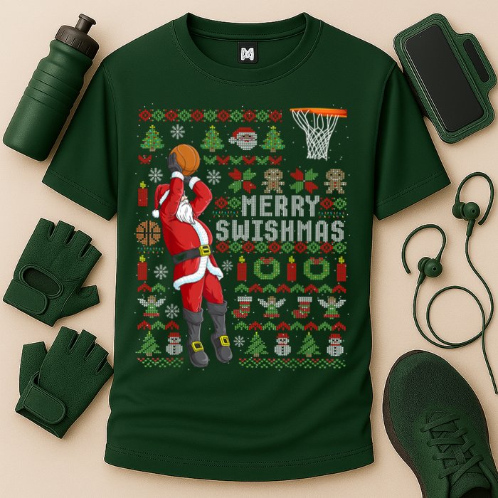 Cool Santa Basketball Merry Swishmas Performance Shirt