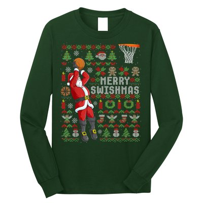 Cool Santa Basketball Merry Swishmas Long Sleeve Shirt