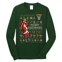 Cool Santa Basketball Merry Swishmas Long Sleeve Shirt