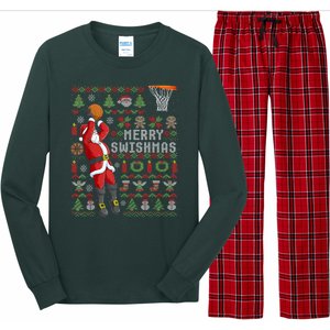 Cool Santa Basketball Merry Swishmas Long Sleeve Pajama Set