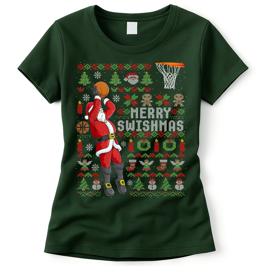 Cool Santa Basketball Merry Swishmas Womens T-Shirt