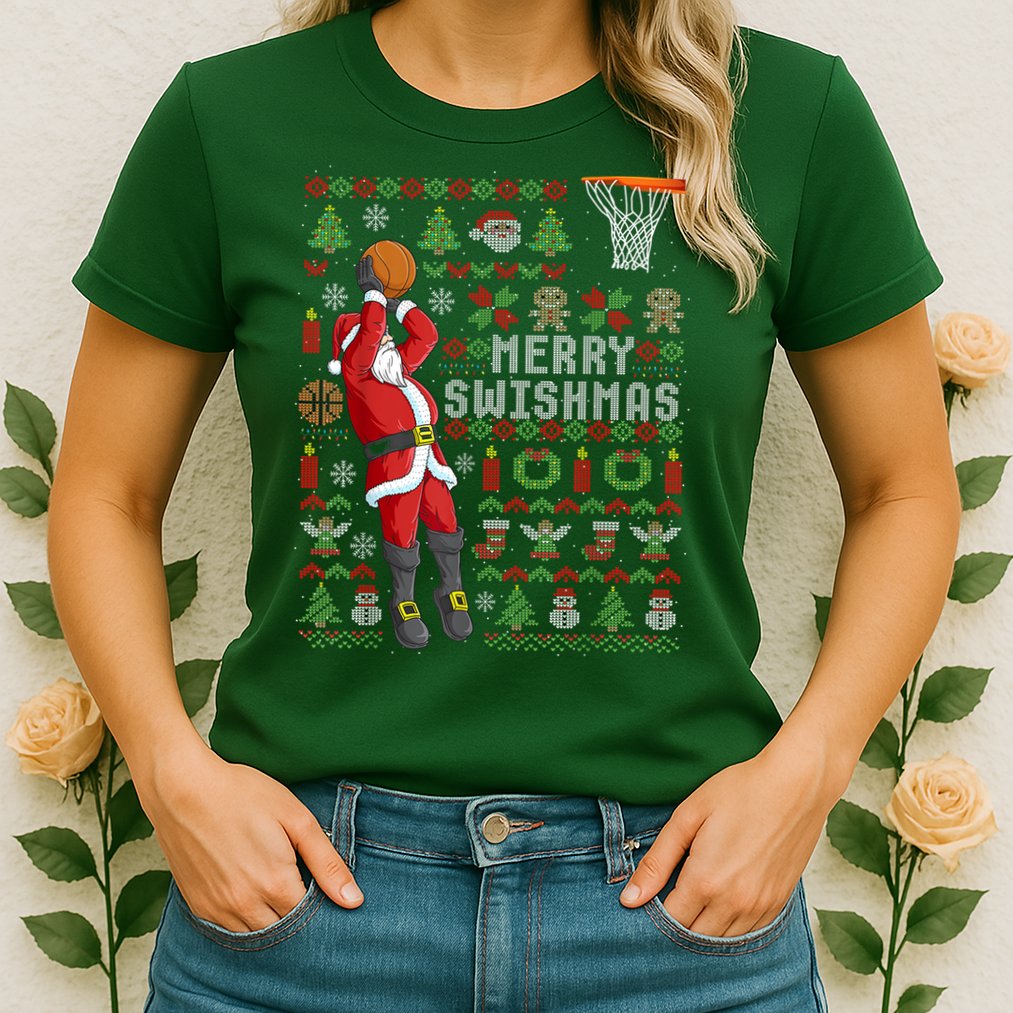 Cool Santa Basketball Merry Swishmas Womens T-Shirt
